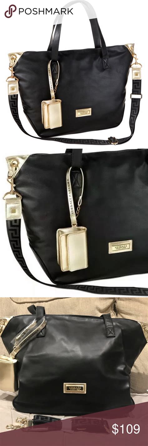 versace parfums black tote bag.